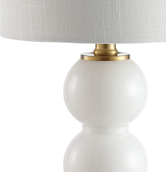 JONATHAN Y JYL1021A February 21" Glass/Metal LED Table Lamp Contemporary Bedside Desk Nightstand for Bedroom Living Room Office College Bookcase LED Bulb Included, White/Brass Gold