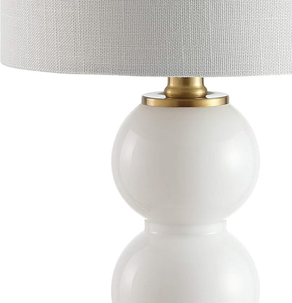 JONATHAN Y JYL1021A February 21" Glass/Metal LED Table Lamp Contemporary Bedside Desk Nightstand for Bedroom Living Room Office College Bookcase LED Bulb Included, White/Brass Gold