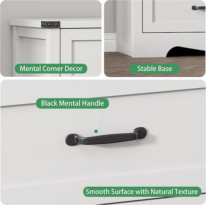 Dresser for Bedroom with 6 Drawers, 46" Tall Wood Chest of Drawers with Deep Drawers & Mental Handle, Modern Dresser TV Stand, Wooden Closet Storage Organizer for Living Room, Hallway, Entryway, White