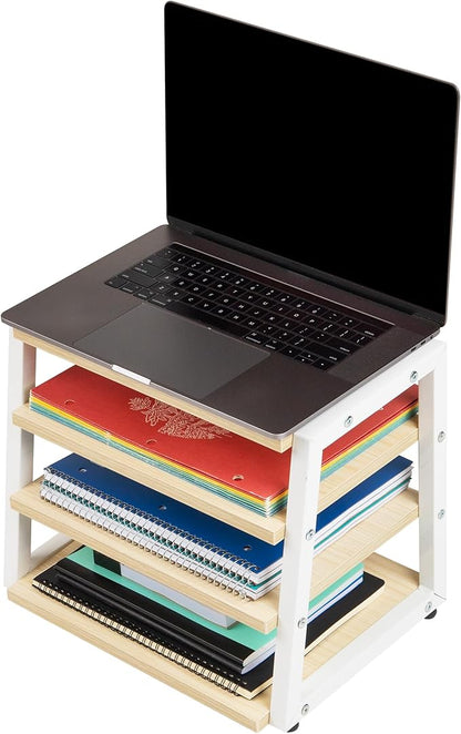 Mind Reader 4-Tier Desk Organizer, File Storage, Documents, Office, Metal, MDF, 14.5" L x 10.5" W x 12" H, White