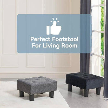 Poofzy Small Foot Stool Ottoman, Linen Ottoman Foot Rest with Legs, Rectangle Foot Rest for Couch, Footstools and Ottomans Small for Living Room and Entryway (Gray)
