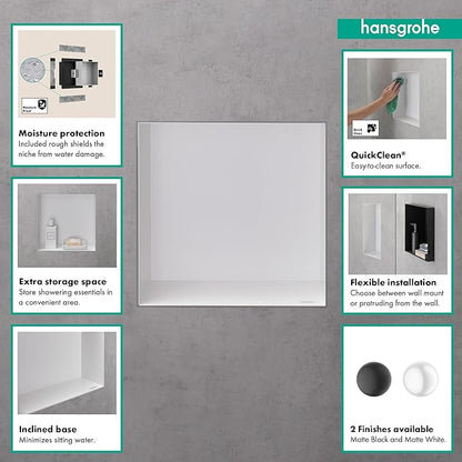 hansgrohe XtraStoris Minimalistic Recessed Wall Niche with Open Frame 12"x 12"x 4" in Brushed Stainless Steel, 56073800