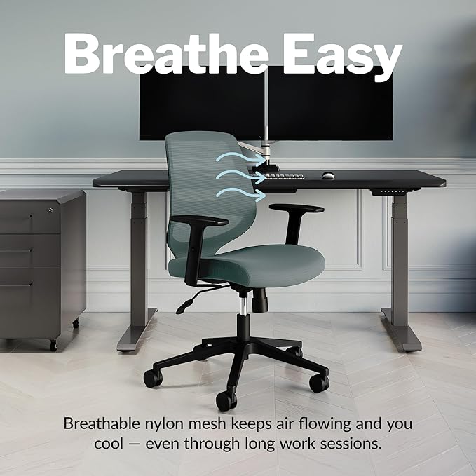 Vari Foundation Chair - Ergonomic Home Office Desk Chair + Adjustable Height, Tilt, and Armrests, Breathable Mesh, Lumbar Support - Swivel Rolling Task Chair for Office or Study (Sage Grey)