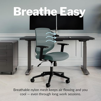 Vari Foundation Chair - Ergonomic Home Office Desk Chair + Adjustable Height, Tilt, and Armrests, Breathable Mesh, Lumbar Support - Swivel Rolling Task Chair for Office or Study (Sage Grey)