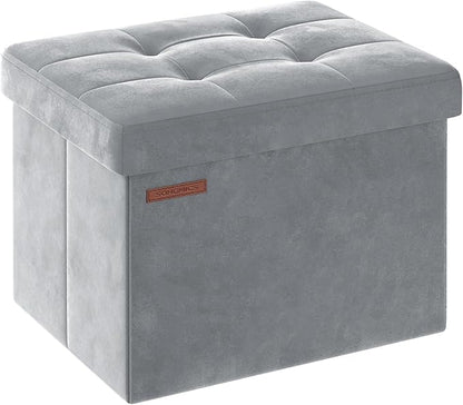 SONGMICS Storage Ottoman, Foldable Small Ottoman Foot Rest, 12.2 x 16.1 Inches Foot Stool, Ottoman with Storage, Load up to 286 lb, for Living Room, Bedroom, Dorm, Dove Gray ULSF200G02
