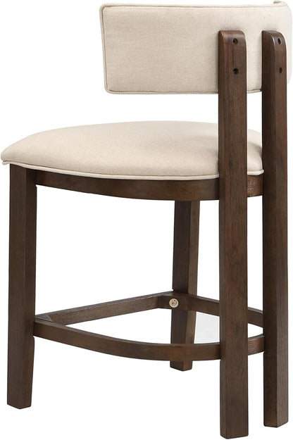 Christopher Knight Home Minso Wooden Counter Height Bar Stools Set of 2, Comfy Upholstered Barstools with Backrest/Footrest, Counter Stool for Kitchen Island/Home Bar Table, Walnut + Beige