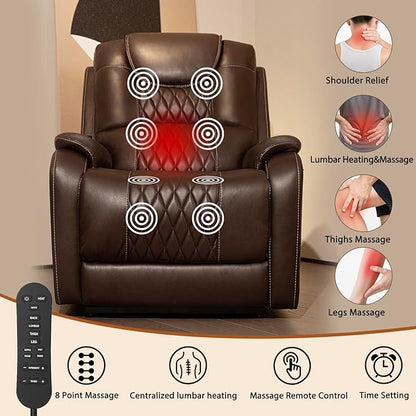EONIX Triple Motor Lay Flat Power Lift Recliner Chair for Elderly with Massage, 400lbs Electirc Lift Chair for Living Room, Independent Adjustable Backrest Headrest, Extended Footrest, Dark Brown