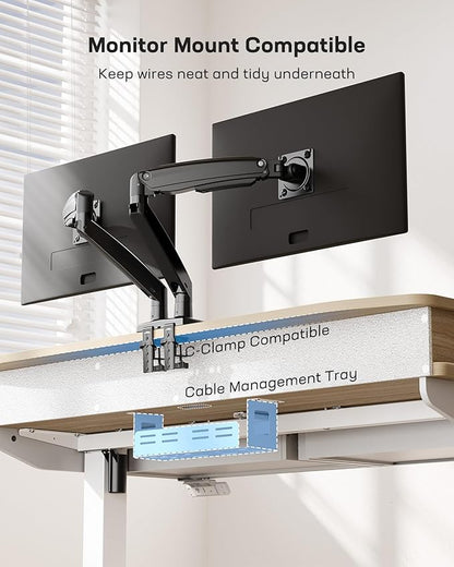 HUANUO 48 x 30 inch Electric Standing Desk with 4 Drawers, Adjustable Height Sit Stand Home Office Desk with Two Tiers, Ergonomic Adjustable Stand up Desk C-Clamp Monitor Mount Compatible, Natural