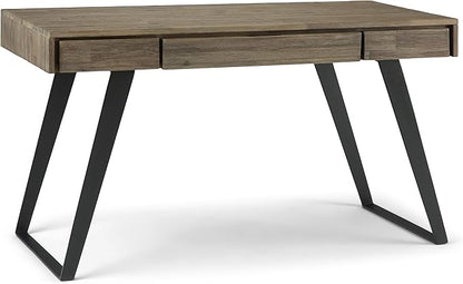 SIMPLIHOME Lowry Desk - 54-Inch Wide Solid Acacia Wood and Metal Writing Desk in Distressed Grey, Modern Industrial Home Office Computer Table with 2 Drawers and Flip-Down Keyboard Tray