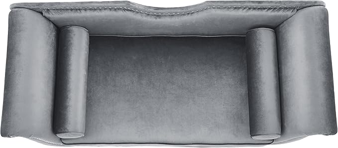 Christopher Knight Home Aurora Velvet Chaise Lounge Indoor with 2 Bolster Pillows, Upholstery Entryway Bench with Nailhead Trim & Curved Arms, End of Bed Bench Ottoman and Wooden Legs, Grey