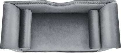 Christopher Knight Home Aurora Velvet Chaise Lounge Indoor with 2 Bolster Pillows, Upholstery Entryway Bench with Nailhead Trim & Curved Arms, End of Bed Bench Ottoman and Wooden Legs, Grey