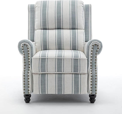 UIXE Pushback Recliner Chair Accent Chairs, Fabric Armchair Push Back Club Arm Chair for Living Room, Rivet Trim Overstuffed Home Theater Single Sofa Bedroom Reading Seat with Footrest - Stripe Blue