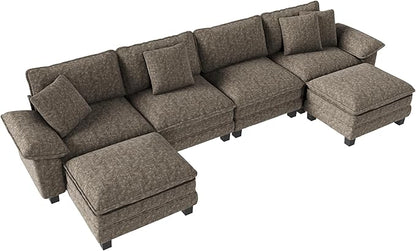 157-Inch U Shaped Sectional Sofa with Cloud Cushions, Deep Seat Modular Couch Set w/ 6 Seats & 2 Ottomans, Removable Arms, Plush Chenille Upholstery for Living Room, Apartment - Smoky Gray