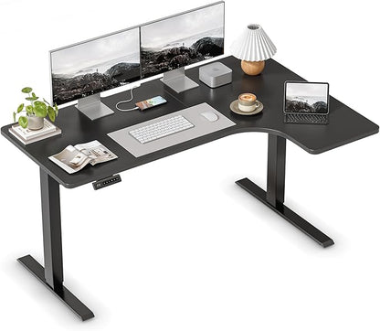 FEZIBO 55×32 inch L Shaped Electric Corner Standing Desk, 4 Memory Height Settings,Home Office & Computer Height Adjustable Table, Ergonomic Sit and Stand Up Workstation with Splice Board,Black Top