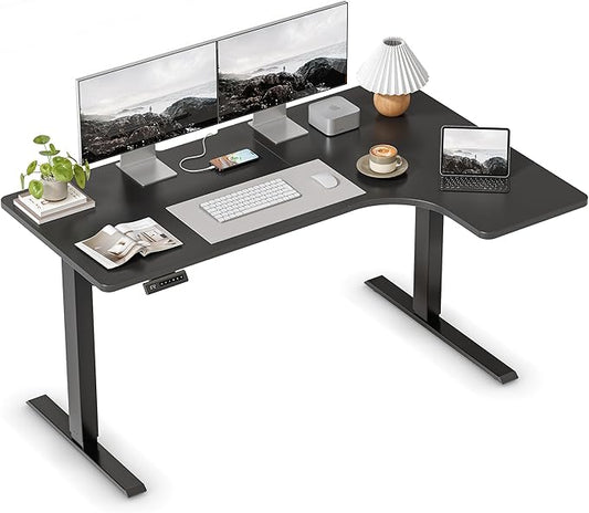 FEZIBO 55×32 inch L Shaped Electric Corner Standing Desk, 4 Memory Height Settings,Home Office & Computer Height Adjustable Table, Ergonomic Sit and Stand Up Workstation with Splice Board,Black Top