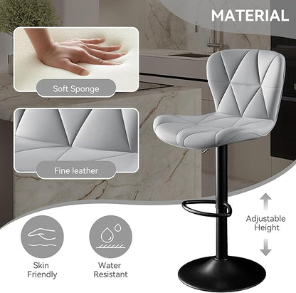 Bar Stools Set of 3,Adjustable Swivel Barstools, Faux Leather Bar Chairs,Upholstered Counter Height with High Backrest for Kitchen Island, Light Grey