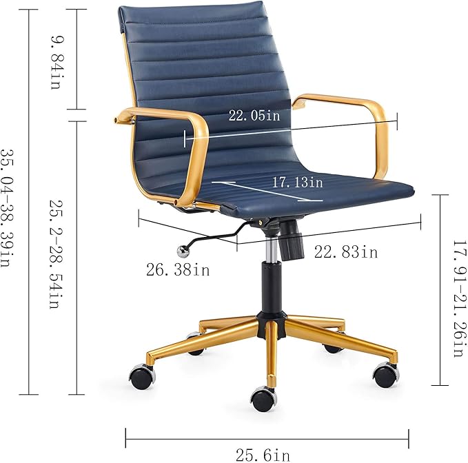 Office Chair Ergonomic Swivel Desk Chair with Armrests and Wheels Comfortable Heavy-Duty Chair for Home Office Wide 22.83in Seat for Women and Men，Gold Navy