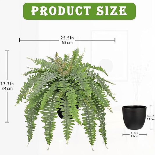 Hollyone Artificial Fern Plants in Pot 25.5" Medium Artificial Boston Fern 31 Leaves for Outdoors & Indoor Faux Potted Plant Fake Ferns Bush Plant Patio Garden Farmhouse Porch Home Decor Dusty Green