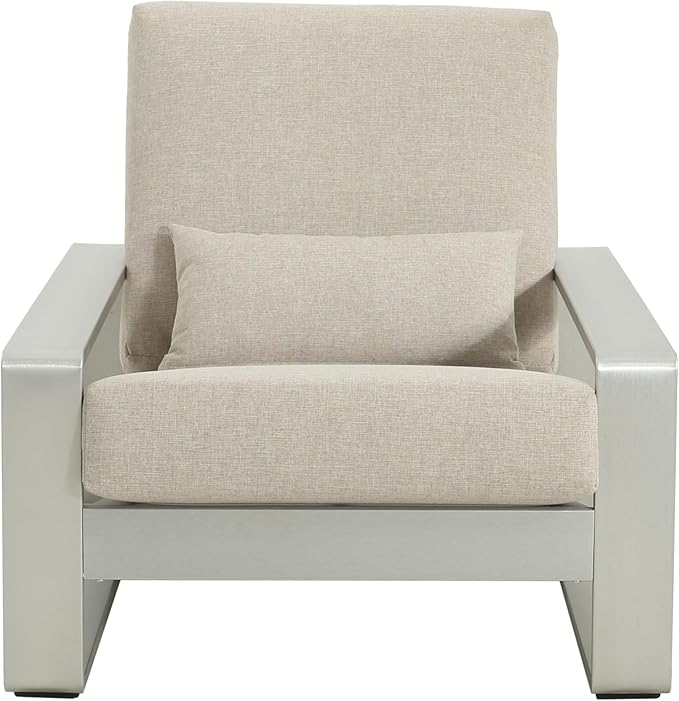 Christopher Knight Home Aspen Outdoor Aluminum Club Chair, Durable Aluminum Lounge Chair, Armchair with Cushions, Metal Accent Chair, Tilt Backrest Recliner for Backyard, Garden, Balcony, Silver+Beige