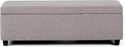 SIMPLIHOME Avalon Storage Ottoman Bench - 48 inch Wide Upholstered Linen Look Fabric Rectangular Lift-Top Ottoman in Cloud Grey, Contemporary Storage Bench for Living Room with High-Density Foam