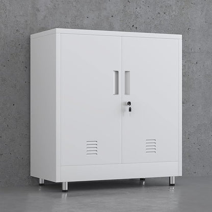 Metal Storage Cabinet with Locking Doors and Adjustable Shelf, Small Lockable Sideboard Buffet Cabinet for Home Office Hallway Entryway Living Dining Room (White)