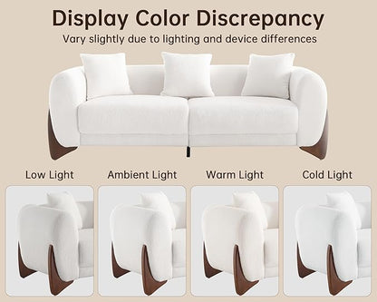 Morden Fort Modern Cloud Couch - 3 Seater Sherpa Boucle Sofa with Wood Legs, Ultra-Thick High Resilience Cushion with 3 Matching Pillows Upholstered Comfy Couch Sofa for Living Room - Off White