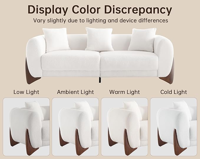 Morden Fort Cloud Boucle Chairs - Modern Accent Chairs Set of 2, Sturdy Tilted Wood Legs with Thick Cushion Comfy Lumbar Pillow Armless Reading Chairs for Living Room Lounge Bedroom - Off White