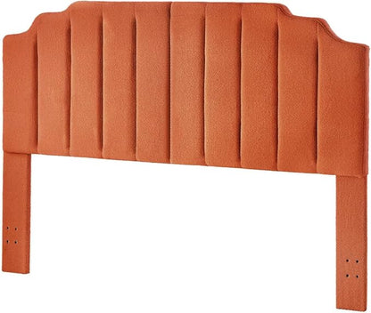 24KF Orange Teddy Fabric Tufted King Upholstered Headboard, Modern Vertical Channel Design California King Headboard with Stepped Silhouette Top Edge,6026-K-Teddy Orange