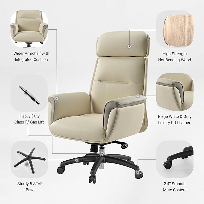 EUREKA ERGONOMIC Microfiber Leather Office Chair Ergonomic Desk Chair, Executive Chair Office Gaming Chair, Comfy Big and Tall Office Chair with Elevatable Headrest & Padded Armrests, Beige