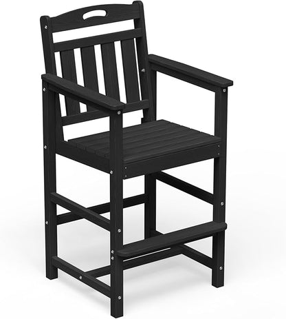 Outdoor Patio Bar Height Chair, All-Weather HDPE Tall Balcony Adirondack Stools for Bistro, Garden, Backyard, Deck | Matte Black