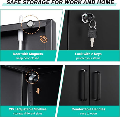 SISESOL Metal Storage Cabinet Locked Steel Cabinet with 2 Adjustable Shelves,Office Cabinet Locking Tool Cabinets,Kitchen Storage Cabinets Metal Locker Small Counter Height Storage Cupboard 36" H