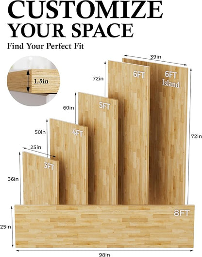 6FT Butcher Block Countertop Birch Solid Wood - 72" x 39" Kitchen Island Table Top Butcher Block Cutting Board for Living Dining Table Office Desk Workbench Washer Dryer Countertop Unfinished 1.5" Th