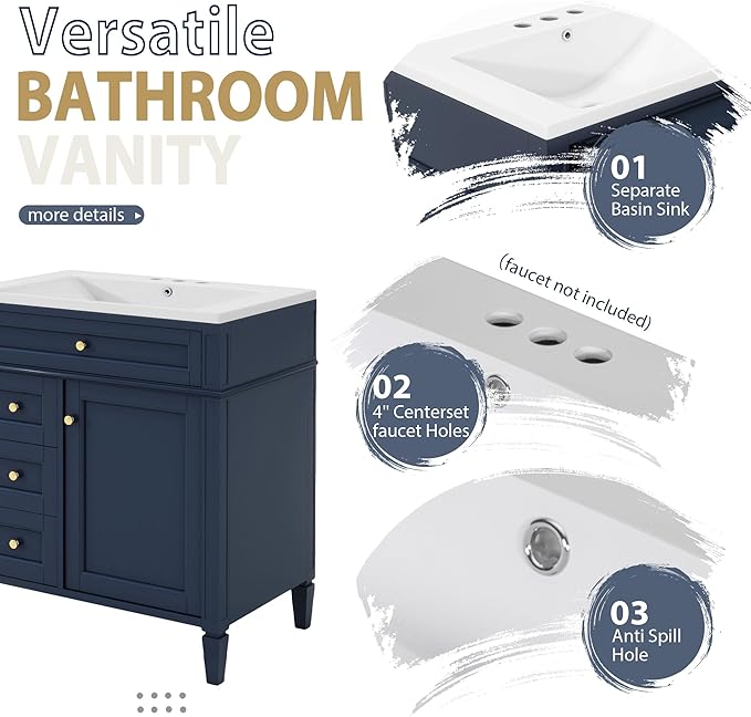 30" Bathroom Vanity with Matching Medicine Cabinet, Modern Sink Storage Cabinet with Drawers, Soft Closing Doors and Shelf, Bathroom Vanities with Sink & Mirror