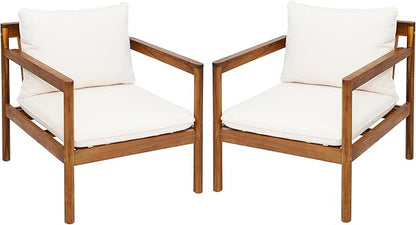Christopher Knight Home Veera Set of 2 Acacia Wood Lounge Chair Outdoor with Rope Accent, Accent Chair with Water-Repellent Cushions, Comfy Chairs for Garden/Backyard, Patio Furniture, Teak + Cream