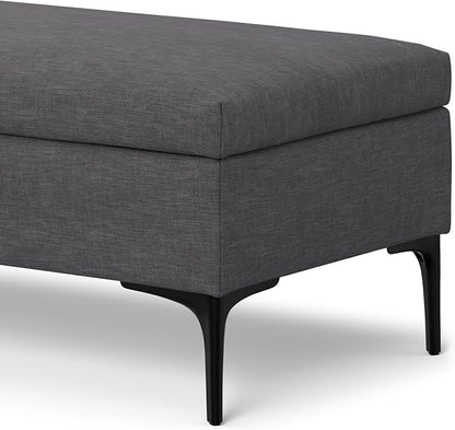 SIMPLIHOME Rebecca 48 inch Wide Mid Century Modern Rectangle Large Coffee Table Storage Ottoman with Lift up Lid in Slate Grey Polyester , Assembled, For the Living Room, Entryway and Family Room