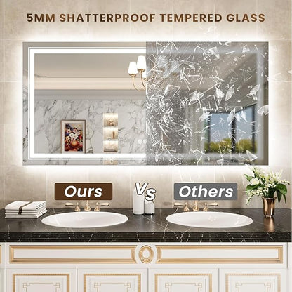 WTTY RGB LED Mirror for Bathroom,72"x40" Large LED Bathroom Mirror with Backlit and Front Light,Stepless Dimmable,Anti-Fog,Lighted Bathroom Vanity Mirror for Wall,Shatterproof,Memory Function