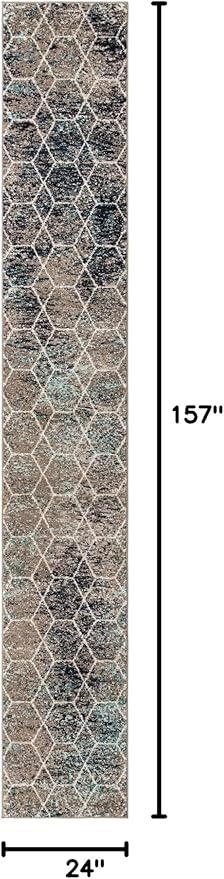 Unique Loom Trellis Frieze Collection Area Rug - Geometric (2' x 13' Runner, Blue Multi/ Ivory)