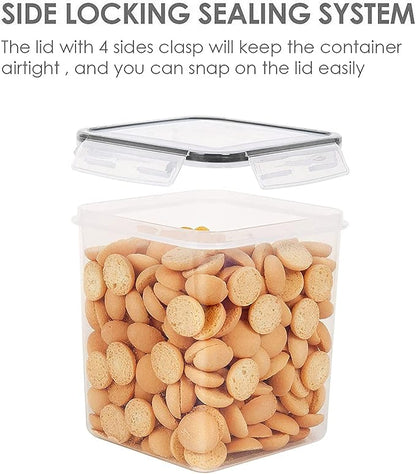 Vtopmart Food Storage Containers 2.5L / 84.5oz, 4 Pieces BPA Free Plastic Airtight Canister for Flour, Sugar, Baking Supplies, with 4 Measuring Cups and 24 Labels, Black