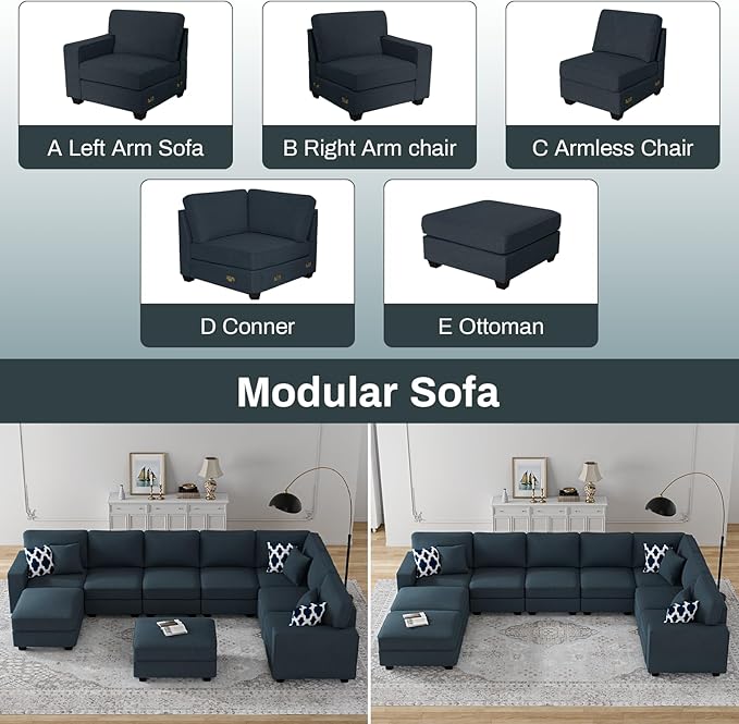 Legend Vansen Modular Sectional Sofa U Shaped Couch with Ottoman Modern Reversible Corner Sectional Couch for Living Room (Charcoal, U Shaped Sofa-5)