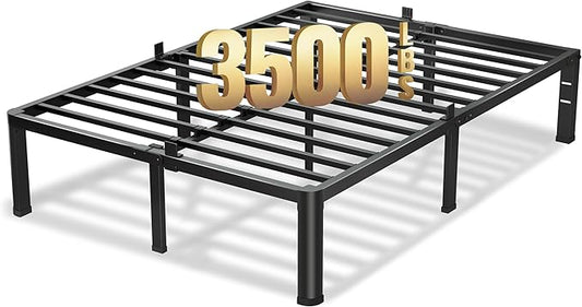 18 Inch Full Size Bed Frame, 3500Lbs Heavy Duty Metal Platform with Round Corner Legs Mattress Slide Stopper, Steel Slat Support No Box Spring Needed, Noise Free, Non-Slip, Easy Assembly