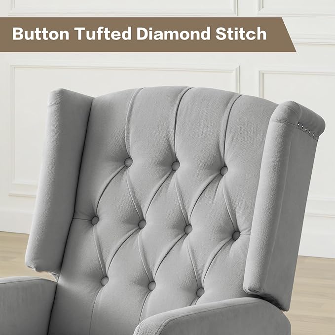 ABAKAN Swivel Rocker Recliner Chair, 360 Degree Nursery Rocking Recliner, Linen Glider Chair with Button Tufted Wingback Chair, for Living Room, Bedroom, Gray