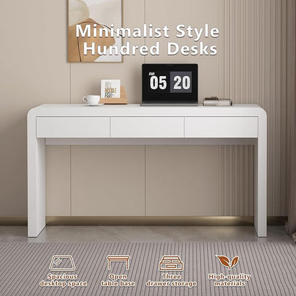 Dongge White Computer and Gaming Desk with Drawers.Home Office desks for Bedroom.Wooden Kids' Writing Table.Three-Layer Lacquered Thick Wooden Board Work Desk That can be Used as a Vanity