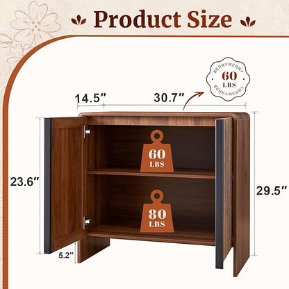 BERRYMERRY 2 Door Fluted Sideboard Buffet Cabinet with Storage, Modern Wood Cabinet with Adjustable Shelves for Living Room, Dining Room (Brown 2 Doors)