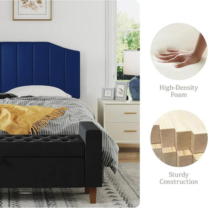 King Size Headboard Only, Velvet Upholstered Headboard King/California King Size Wall Mount and Bed Frame Mount, Featuring High-Density Sponge Padding Easy Assembly Comfort Style-Navy Blue