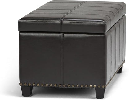 SIMPLIHOME Amelia 33 inch Wide Transitional Rectangle Storage Ottoman Bench in Tanners Brown Vegan Faux Leather, Assembled, For the Living Room, Entryway and Family Room