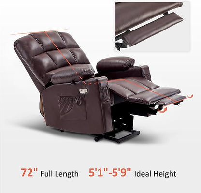 MCombo Medium Lay Flat Dual Motor Power Lift Recliner Chair Sofa with Massage and Heat for Elderly People, Infinite Position, Faux Leather 7679 (Dark Brown, Medium)