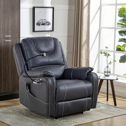 Zero Gravity Power Recliner Chairs for Adults 139°Single Sofa Chair Massage and Lumbar Heating with USB Port, Phone Holder, Side Pocket, Eco Leather(Black)