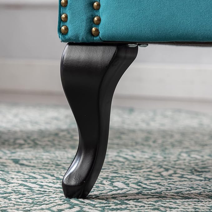 Accent Reading Arm Chairs for Living Room Bedroom, Midcentury Modern Comfy Corner Sofa Chair, Wingback Waiting Room Club Chair with Button Tufted Back &Lumbar Pillow, Velvet Teal