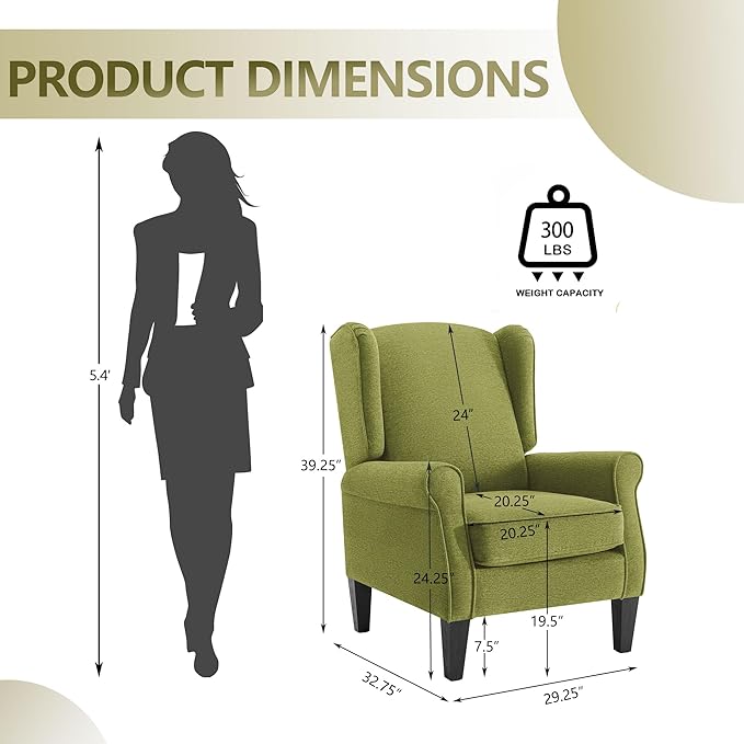 Accent Chair for Living Room Set of 2, High Back Reading Armchairs with Removable Seat Cushion, Mid-Century Single Couch in Fabric, Modern Ergonomic Wingback Chair for Bedroom,Club, Balcony