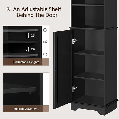 Yaheetech 60.5" Freestanding Bathroom Storage Cabinet, Tall Slim Floor Cabinet with 3 Shelves & Door, Space Saving Organizer, Home Storage Furniture, Black